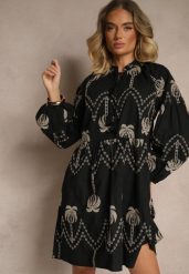 Czarna Bawełniana Sukienka Ozdobiona Palmowym Haftem Sarlio. Czarne sukienki damskie Renee, na imprezę, m, bez wzorów, z bawełny, eleganckie, bez kołnierzyka, bez ramiączek, mini. W wyprzedaży za 159.99 zł.