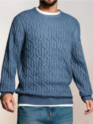 Sweter z dekoracyjnym splotem - szary. Szare swetry męskie Sinsay, l, bez wzorów, ze splotem, bez kołnierzyka. Za 79.99 zł.