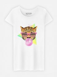 WOOOP Koszulka "Bubble Gum Leo" w kolorze białym rozmiar: XL. Białe bluzki damskie Wooop, xl, bez wzorów, z bawełny, bez kołnierzyka, bez ramiączek. Za 83.42 zł.