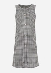 Beżowa Trapezowa Sukienka Mini w Kratkę z Biżuteryjnymi Guzikami Curumen. Brązowe sukienki niemowlęce Born2be, z aplikacjami, bez ramiączek, mini. Za 29.99 zł.