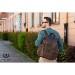 Plecak męski skórzany vintage PAOLO PERUZZI T-37-BR brązowy. Brązowe plecaki męskie Paolo Peruzzi, bez wzorów, z bawełny. Za 219.99 zł.