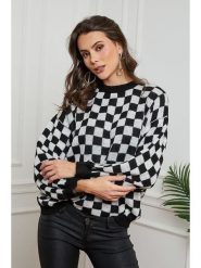 Joséfine Sweter "Ilma" w kolorze czarno-białym rozmiar: XL. Białe swetry klasyczne damskie Joséfine, xl, z wełny, bez kołnierzyka. Za 209.33 zł.