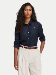 Beverly Hills Polo Club Koszula P-SS26W-SH0004 Granatowy Regular Fit. Niebieskie koszule damskie Beverly Hills Polo Club, xs, bez wzorów, ze lnu, bez kołnierzyka, bez ramiączek. Za 299.99 zł.