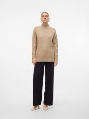 Vero Moda Sweter "Gold" w kolorze beżowym rozmiar: XL. Brązowe golfy damskie Vero Moda, xl, bez wzorów, ze splotem, bez ramiączek. Za 125.45 zł.