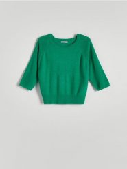 Gładki sweter - zielony. Zielone swetry klasyczne damskie Reserved, l, z dzianiny, bez kołnierzyka. W wyprzedaży za 39.99 zł.