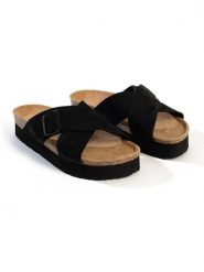 BACKSUN Klapki "Los Angeles" w kolorze czarnym rozmiar: 40. Czarne klapki damskie Backsun, bez wzorów, z materiału, bez obcasa. Za 130.99 zł.