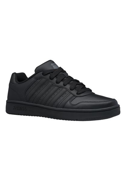 Buty - sportowe - męskie - K-Swiss - Court Palisades - skórzane czarne. Czarne buty sportowe na co dzień męskie K-Swiss, z gumy, bez zapięcia, tenisowe. Za 274.50 zł.