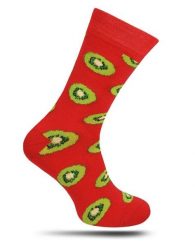 Skarpetki Casualowe, Czerwone w Zielone Kiwi, Owoce, Kolorowe, Męskie -EM Men's Accessories. Czerwone skarpetki męskie Em men's accessories, bez wzorów, z bawełny. Za 29.99 zł.