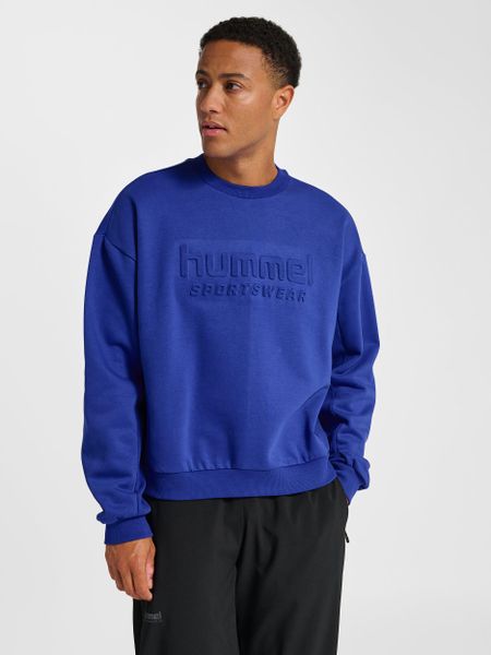 Bluza Hummel Boxy Logo. Niebieskie bluzy sportowe damskie HUMMEL, xl, bez wzorów, z bawełny, bez ramiączek, długie, bez kaptura. Za 293.75 zł.