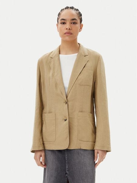 Tommy Hilfiger Marynarka Ess WW0WW44757 Beżowy Regular Fit. Brązowe marynarki i żakiety damskie Tommy Hilfiger, bez wzorów, ze lnu. Za 529.99 zł.