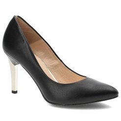 Czółenka damskie Damiss, czółenka na obcasie wykonane ze skóry licowej z gładkim wykończeniem szpiczastym noskiem i smukłym obcasem typu szpilka, cza. Czarne czółenka damskie DAMISS, bez wzorów, ze skóry, ze szpiczastym noskiem, bez obcasa, na obcasie. Za 269.00 zł.