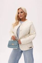 Lekko ocieplona wiosenna kurtka Pastelle z haftem PLUS SIZE XXL. Brązowe kurtki damskie Moda Size Plus Iwanek, na wiosnę, l, bez wzorów, z poliesteru, bez kaptura. Za 329.90 zł.