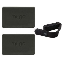 Zestaw do jogi Myga – klocek Foam Block + pasek 2 w 1. Czarne paski męskie Myga, bez wzorów. W wyprzedaży za 59.99 zł.