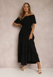 Czarna Sukienka Amiphiphae. Czarne sukienki damskie Renee, l, bez wzorów, z materiału, bez kołnierzyka, bez ramiączek, maxi, rozkloszowane. W wyprzedaży za 59.49 zł.