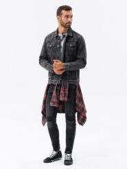 Kurtka męska jeansowa katana - czarna V3 - Rozmiar: M. Czarne kurtki męskie Ombre Clothing, m, bez wzorów, z jeansu, klasyczne, bez kaptura. W wyprzedaży za 79.99 zł.