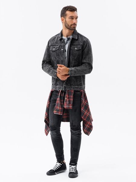 Kurtka męska jeansowa katana - czarna V3 - Rozmiar: M. Czarne kurtki męskie Ombre Clothing, m, bez wzorów, z jeansu, klasyczne, bez kaptura. W wyprzedaży za 79.99 zł.
