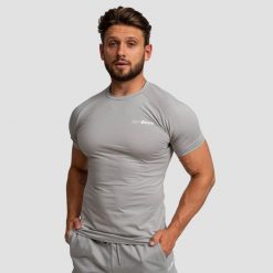 Koszulka męska fitness slim z krótkim rękawem szara TRN. Szare t-shirty sportowe męskie GYMBEAM, m, z bawełny, bez ramiączek, na fitness i siłownię. Za 72.90 zł.