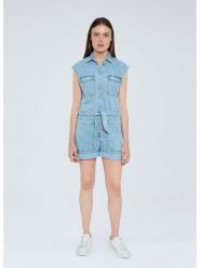 Pepe Jeans Kombinezon dżinsowy "Gemini" w kolorze błękitnym rozmiar: M. Niebieskie jeansy damskie Pepe Jeans, m, bez wzorów, z bawełny, bez kołnierzyka, bez ramiączek. Za 210.81 zł.