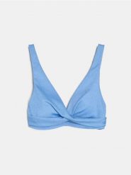 Góra od bikini kopertowa z dekoltem V - niebieski. Niebieskie bikini damskie Sinsay, bez wzorów. Za 29.99 zł.