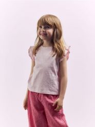 Bawełniany t-shirt - pastelowy róż. Czerwone koszulki dziewczęce Reserved, m, bez wzorów, z bawełny, bez ramiączek. Za 19.99 zł.