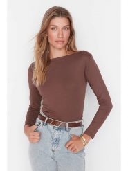 Trendyol Koszulka w kolorze brązowym rozmiar: S. Brązowe bluzki damskie Trendyol, s, bez wzorów, bez kołnierzyka. Za 41.49 zł.