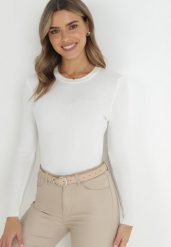Biały Sweter z Okrągłym Dekoltem Prążkowany Umame. Białe swetry klasyczne damskie Born2be, xl, z bawełny, bez kołnierzyka. Za 19.99 zł.