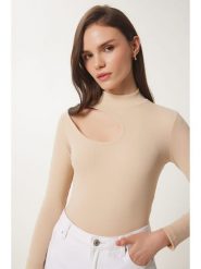 Happiness Istanbul Koszulka w kolorze kremowym rozmiar: S/M. Brązowe bluzki damskie Happiness Istanbul, m, bez wzorów, bez kołnierzyka. Za 39.99 zł.