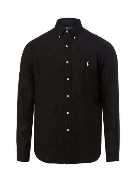 Polo Ralph Lauren koszula lniana Mężczyźni Regular Fit len czarny, M. Czarne koszule męskie Polo Ralph Lauren, m, bez wzorów, ze lnu, bez kołnierzyka, bez ramiączek. Za 599.95 zł.
