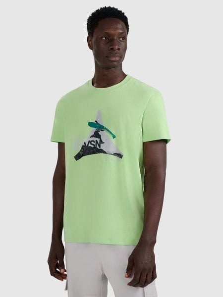 4F T-shirt regular z nadrukiem męski - zielony M. Zielone t-shirty męskie 4f, m, bez wzorów, z dresówki, bez kołnierzyka. Za 69.99 zł.