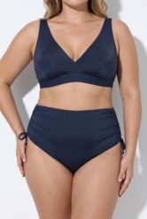 Damskie figi od bikini marszczona taśma wypełnienie z przodu. Niebieskie bikini damskie Ulla Popken, bez wzorów, plus size. Za 100.99 zł.