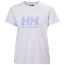 Koszulka damska Helly Hansen Logo 3.0. Fioletowe bluzki sportowe damskie Helly Hansen, bez kołnierzyka, bez ramiączek. Za 233.50 zł.