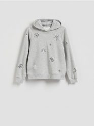 Bluza ze świątecznym motywem - ciemnoszary. Szare bluzy bez kaptura damskie Reserved, l, z bawełny. Za 99.99 zł.