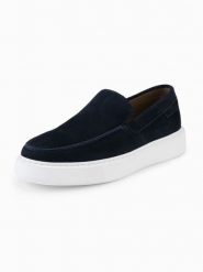 Męskie zamszowe półbuty slip on na grubej podeszwie – granatowe V4 - Rozmiar: 40. Niebieskie półbuty męskie Ombre Clothing, z gumy, bez zapięcia. Za 339.99 zł.