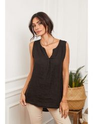 Fleur de Lin Lniany top "Harley" w kolorze czarnym rozmiar: XL. Czarne topy damskie Fleur de Lin, xl, bez wzorów, ze lnu, bez kołnierzyka. Za 96.83 zł.
