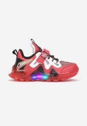 Beżowo-Czerwone Buty Sportowe LED Sketyai. Czerwone buty sportowe dziewczęce Born2be, bez wzorów, ze skóry, przed kostkę, bez zapięcia. Za 89.99 zł.