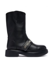 LOVE MOSCHINO Botki JA24064G1PIA0000 Czarny. Czarne botki damskie Love Moschino, ze skóry, bez obcasa, na płaskiej podeszwie, bez zapięcia. Za 1,299.00 zł.