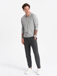 Spodnie męskie dresowe CARROT ze strukturalnej dzianiny - grafitowy melanż V1 OM-PASK-0143 - XXL. Szare spodnie dresowe męskie Ombre Clothing, bez wzorów, z bawełny. W wyprzedaży za 69.99 zł.