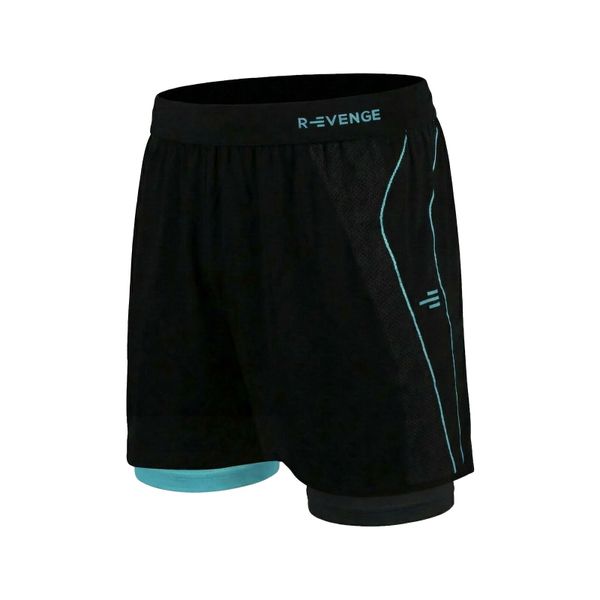 Spodenki męskie z ocieplaczem, czarne/jasnoniebieskie, trening fitness. Czarne szorty męskie R-EVENGE, na zimę, bez wzorów, ze skóry, sportowe. Za 232.90 zł.