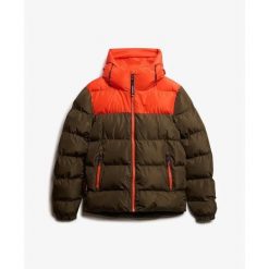 Kurtka puchowa Superdry Colourblock. Brązowe kurtki męskie Superdry., m, bez wzorów, z puchu, bez kaptura. Za 627.20 zł.