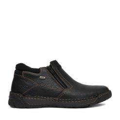 Botki Rieker. Czarne buty zimowe męskie Rieker, bez zapięcia. Za 449.99 zł.