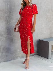 Milan Kiss Sukienka w kolorze czerwono-biało-żółtym rozmiar: XL. Czerwone sukienki damskie Milan Kiss, xl, bez wzorów, bez kołnierzyka, bez ramiączek, maxi. Za 153.34 zł.