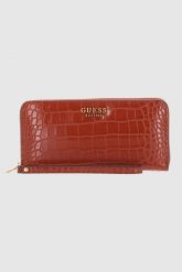 GUESS Brązowy portfel Laurel SLG Large Zip Around. Brązowe portfele damskie Guess, z aplikacjami, ze skóry. W wyprzedaży za 239.99 zł.
