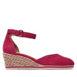 Półbuty Tamaris. Czerwone półbuty damskie Tamaris, bez wzorów, bez obcasa, na koturnie. Za 229.99 zł.