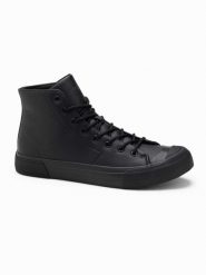 Wysokie buty trampki męskie z gumowym noskiem – czarne V6 OM-FOSH-0138 - 45. Czarne trampki i tenisówki męskie Ombre Clothing, z aplikacjami, z gumy, bez zapięcia. Za 119.99 zł.
