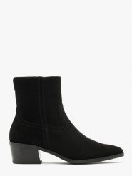 Botki na niskim obcasie ARIANA. Czarne botki damskie Ryłko, ze skóry, bez obcasa, na obcasie, bez zapięcia. W wyprzedaży za 229.99 zł.