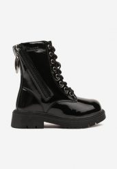 Czarne Lakierowane Botki Workery na Grubej Podeszwie z Ozdobnym Suwakiem Siamira. Czarne botki dziewczęce Born2be, bez wzorów, z jeansu, bez ramiączek. Za 129.99 zł.