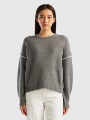 Benetton Sweter w kolorze szarym rozmiar: L. Szare swetry klasyczne damskie Benetton, l, z wełny, bez kołnierzyka. Za 149.31 zł.