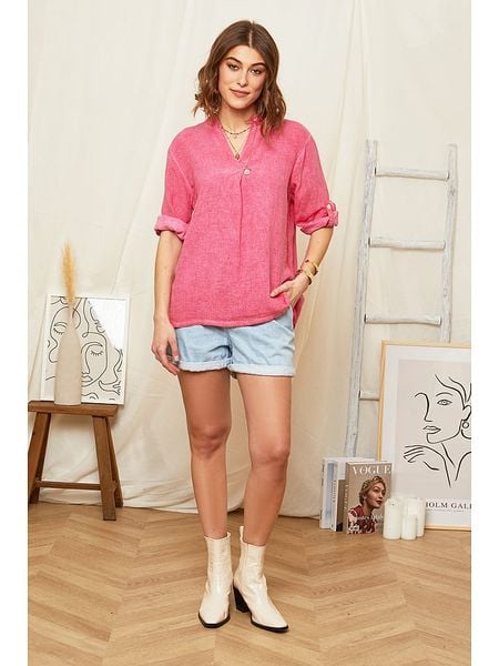 Rodier Lin Lniana bluzka w kolorze różowym rozmiar: S/M. Różowe bluzki damskie Rodier Lin, m, bez wzorów, ze lnu, bez kołnierzyka, bez ramiączek. Za 149.31 zł.