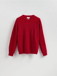 Sweter z wełną - czerwony. Czerwone swetry męskie Reserved, l, bez wzorów, z dzianiny, bez kołnierzyka. Za 259.99 zł.