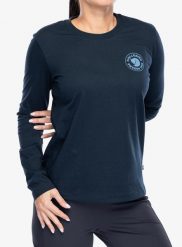 Bluzka z długim rękawem damska Fjallraven 1960 Logo T-shirt LS. Niebieskie t-shirty damskie Fjällräven, s, bez wzorów, z bawełny, bez kołnierzyka. Za 257.39 zł.